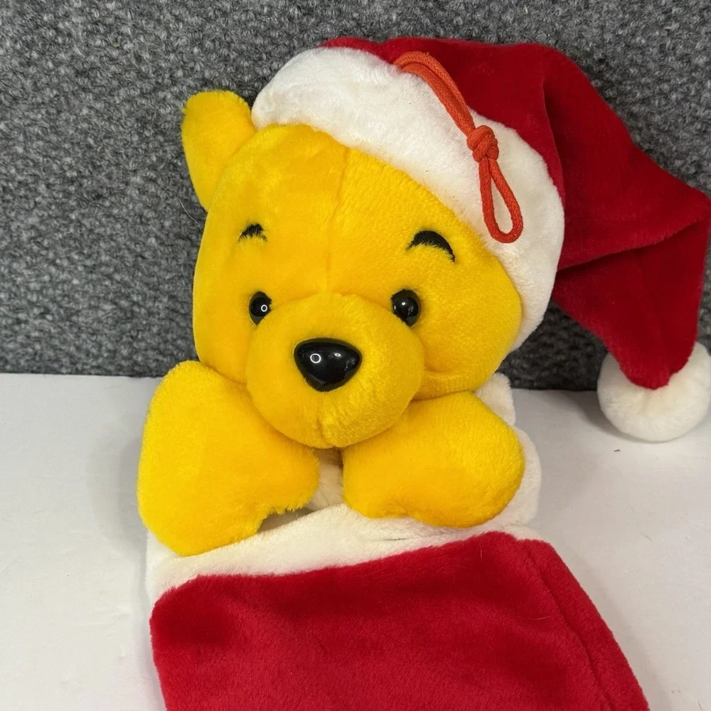 VTG Disney Land Winnie The Pooh 3D Plush Head Christmas Stocking Santa Hat